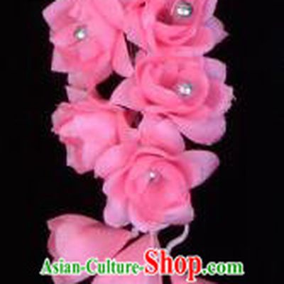 Traditional Beijing Opera Diva Hair Accessories Temples Pink Silk Flowers Head Ornaments Hairpins, Ancient Chinese Peking Opera Hua Tan Hair Stick Headwear