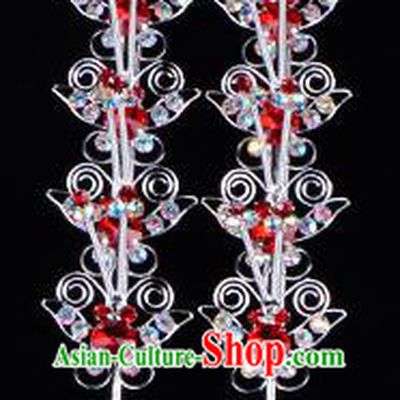 Traditional Beijing Opera Diva Hair Accessories Red Crystal Butterfly Head Ornaments Hairpins, Ancient Chinese Peking Opera Hua Tan Hair Stick Headwear