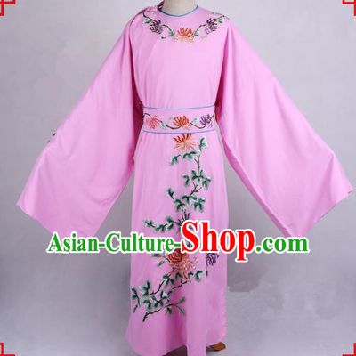 Top Grade Professional Beijing Opera Niche Costume Gifted Scholar Pink Embroidered Robe, Traditional Ancient Chinese Peking Opera Embroidery Chrysanthemum Clothing