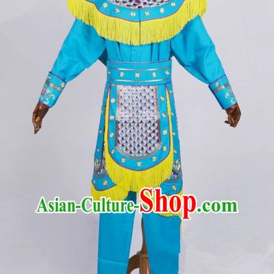 Top Grade Professional Beijing Opera Female Warriors Costume Swordplay Blue Embroidered Dress, Traditional Ancient Chinese Peking Opera Blues Embroidery Clothing