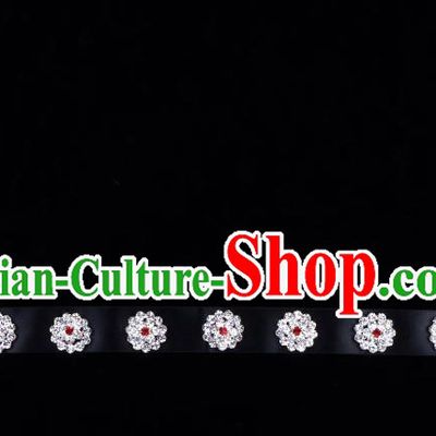 Traditional Beijing Opera Diva Hair Accessories Crystal Black Headband, Ancient Chinese Peking Opera Hua Tan Hair Clasp Headwear