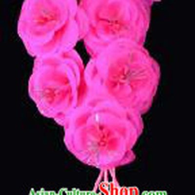 Traditional Beijing Opera Diva Hair Accessories Rosy Silk Jasmine Flower Hairpins, Ancient Chinese Peking Opera Setp Shake Hua Tan Hair Stick Headwear