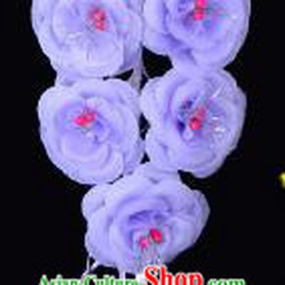 Traditional Beijing Opera Diva Hair Accessories Purple Silk Jasmine Flower Hairpins, Ancient Chinese Peking Opera Setp Shake Hua Tan Hair Stick Headwear