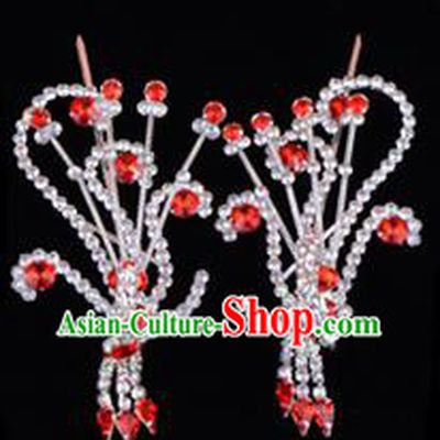 Traditional Beijing Opera Diva Hair Accessories Red Crystal Head Ornaments Phoenix Step Shake, Ancient Chinese Peking Opera Hua Tan Hairpins Headwear