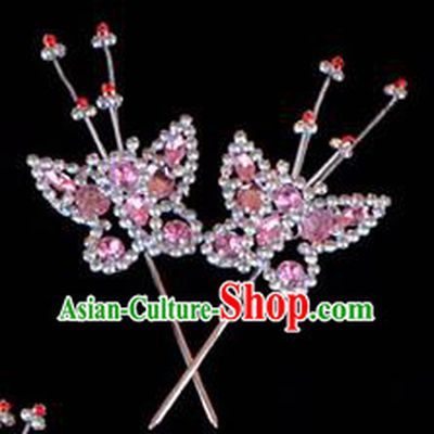 Traditional Beijing Opera Diva Hair Accessories Pink Crystal Head Ornaments Butterfly Hairpin, Ancient Chinese Peking Opera Hua Tan Hairpins Headwear