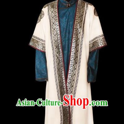 Traditional Chinese Mongol Nationality Dance Costume Mongolian Robe, Chinese Mongolian Minority Nationality Royal King Embroidery Costume for Men