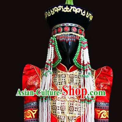 Traditional Chinese Mongol Nationality Hair Accessories Mongols Princess Tassel Hat, Chinese Mongolian Minority Nationality Headwear for Women