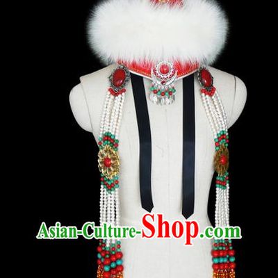 Traditional Chinese Mongol Nationality Hair Accessories Mongols Princess Tassel Hat, Chinese Mongolian Minority Nationality Wool Headwear for Women