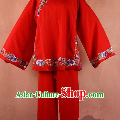 Top Grade Professional Beijing Old Women Costume Pantaloon Embroidered Red Blouse, Traditional Ancient Chinese Peking Opera Matchmakers Embroidery Clothing
