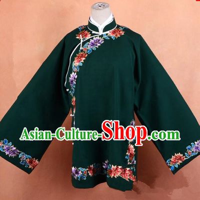 Top Grade Professional Beijing Old Women Costume Pantaloon Embroidered Green Blouse, Traditional Ancient Chinese Peking Opera Matchmakers Embroidery Clothing
