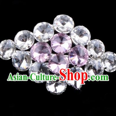 Traditional Beijing Opera Young Lady Jewelry Accessories Diva Pink Crystal Brooch, Ancient Chinese Peking Opera Hua Tan Breastpin