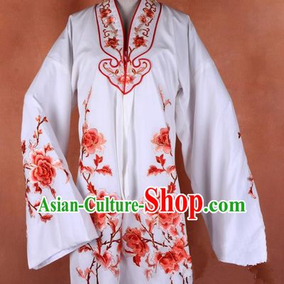 Top Grade Professional Beijing Opera Young Lady Costume Hua Tan White Embroidered Outerwear, Traditional Ancient Chinese Peking Opera Diva Embroidery Mangnolia Clothing