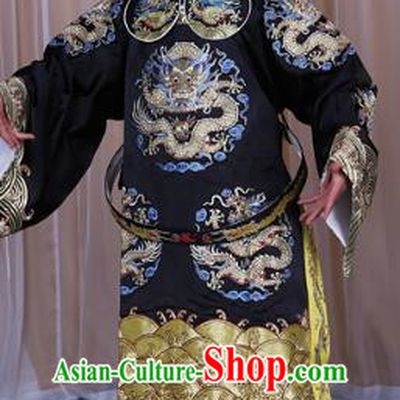 Top Grade Professional Beijing Opera Emperor Costume Black Embroidered Robe Gwanbok, Traditional Ancient Chinese Peking Opera Royal Highness Embroidery Dragons Clothing