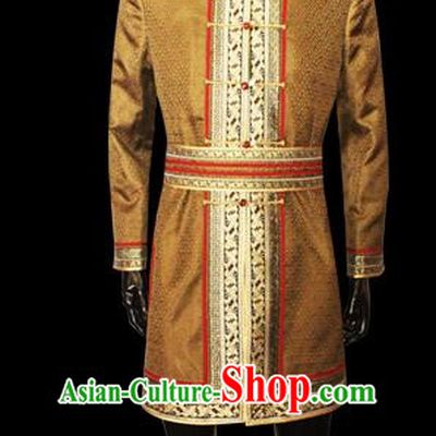 Traditional Chinese Mongol Nationality Dance Costume Mongolian Robe, Chinese Mongolian Minority Nationality Royal Highness Embroidery Costume for Men