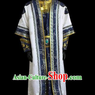 Traditional Chinese Mongol Nationality Dance Costume Mongolian Robe, Chinese Mongolian Minority Nationality Khan King Embroidery Costume for Men