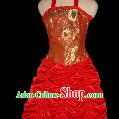 Traditional Chinese Mongol Nationality Dance Costume Female Red Bubble Dress, Chinese Mongolian Minority Nationality Princess Embroidery Clothing for Women