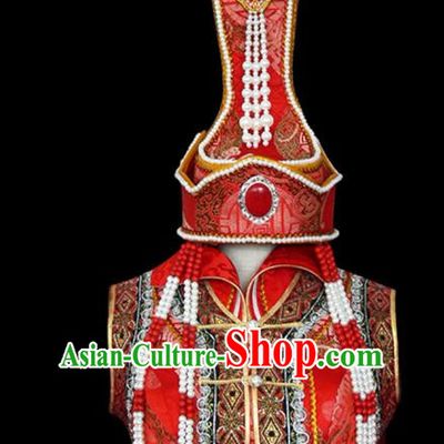 Traditional Chinese Mongol Nationality Hair Accessories Mongols Queen Hat, Chinese Mongolian Minority Nationality Headwear for Women