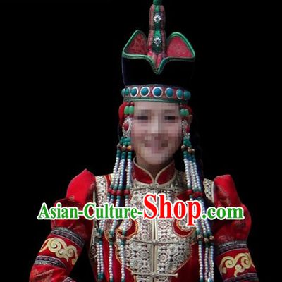 Traditional Chinese Mongol Nationality Bride Hair Accessories Queen Hat, Chinese Mongolian Minority Nationality Headwear for Women