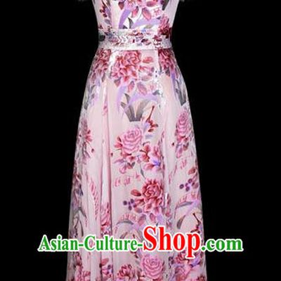 Traditional Chinese Modern Dancing Compere Performance Costume, Opening Classic Chorus Singing Group Dance Pink Cheongsam for Women