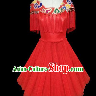 Traditional Chinese Modern Dancing Compere Performance Costume Chorus Singing Group Dance Wedding Red Short Dress for Women