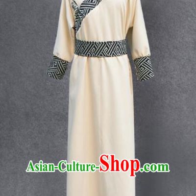 Traditional Chinese Mongol Nationality Costume Young Men White Mongolian Robe, Chinese Mongolian Minority Nationality Clothing for Men