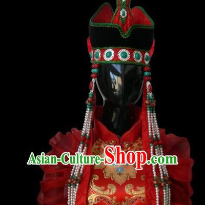 Traditional Chinese Mongol Nationality Bride Hat, Chinese Mongolian Minority Nationality Princess Headwear
