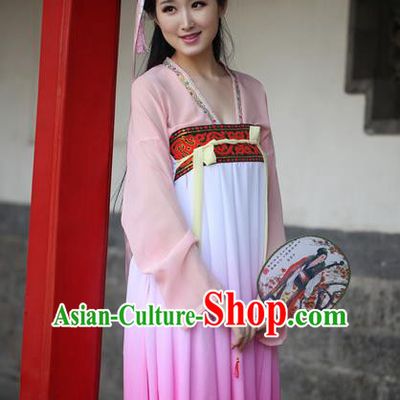 Traditional Ancient Chinese Palace Lady Embroidered Costume Blouse and Purple Slip Skirt, Elegant Hanfu Chinese Tang Dynasty Princess Dress Clothing for Women