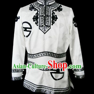 Traditional Chinese Mongol Nationality Dance Costume White Shirt, Chinese Mongolian Minority Nationality Upper Outer Garment for Men