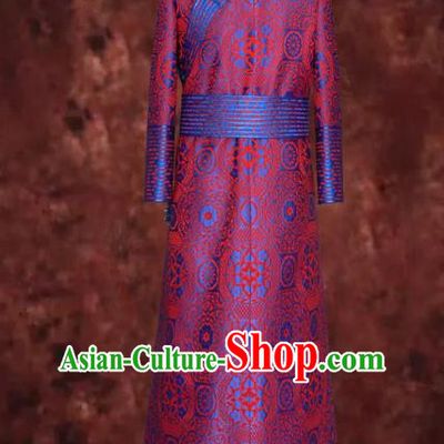 Traditional Chinese Mongol Nationality Dance Costume Rosy Mongolian Robe, Chinese Mongolian Minority Nationality Royal Highness Embroidery Costume for Men