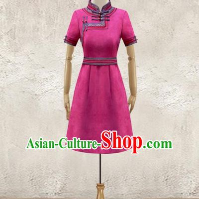 Traditional Chinese National Costume Elegant Hanfu Dress, China Tang Suit Plated Buttons Rosy Chirpaur Cheongsam Qipao for Women