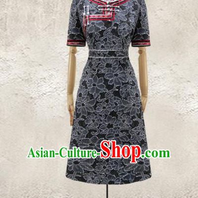 Traditional Chinese National Costume Elegant Hanfu Black Dress, China Tang Suit Plated Buttons Chirpaur Cheongsam Qipao for Women