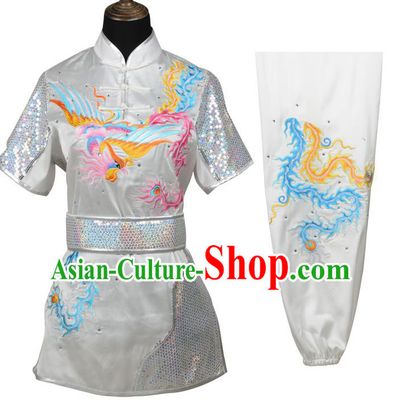Top Kung Fu Costume Martial Arts Costume Kung Fu Training White Uniform, Gongfu Shaolin Wushu Embroidery Dragon and Phoenix Tai Ji Clothing for Women