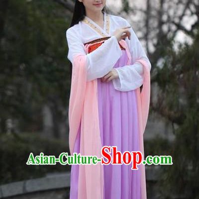 Traditional Ancient Chinese Palace Princess Embroidered Costume Blouse and Slip Skirt, Elegant Hanfu Chinese Tang Dynasty Young Lady Dress Clothing