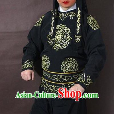 Traditional China Beijing Opera Takefu Embroidered Black Costume, Chinese Peking Opera Soldier Clothing