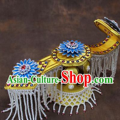 Traditional China Beijing Opera Actress Hair Accessories Blue Lotus Coronet, Chinese Peking Opera Imperial Concubine Headwear