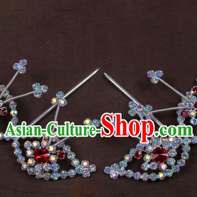 Traditional China Beijing Opera Actress Hair Accessories Crystal Hairpins, Chinese Peking Opera Diva Headwear