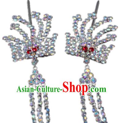 Traditional China Beijing Opera Actress Hair Accessories Step Shake, Chinese Peking Opera Diva Phoenix Tassel Hairpins Headwear