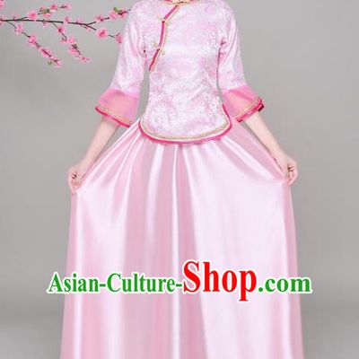 Traditional Chinese Republic of China Nobility Lady Clothing, China National Embroidered Pink Blouse and Skirt for Women