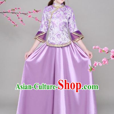 Traditional Chinese Republic of China Nobility Lady Clothing, China National Embroidered Purple Blouse and Skirt for Women