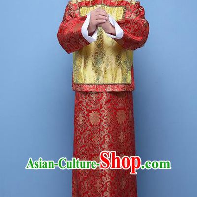 Traditional Ancient Chinese Qing Dynasty Prince Costume, China Manchu Nobility Childe Yellow Mandarin Jacket Clothing for Men