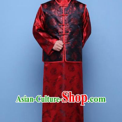 Traditional Ancient Chinese Qing Dynasty Prince Costume, China Manchu Nobility Childe Black Mandarin Jacket Clothing for Men