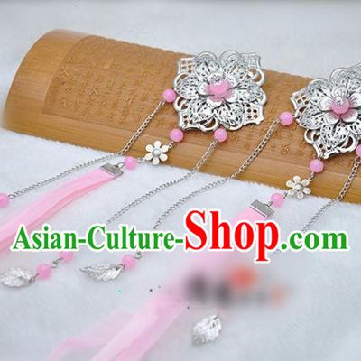 Traditional Chinese Handmade Hair Accessories Princess Hairpins Pink Ribbon Hair Stick for Women