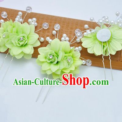 Traditional Chinese Handmade Hair Accessories Green Flowers Hairpins for Women