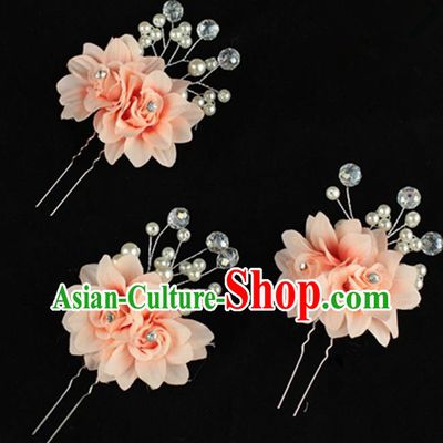 Traditional Chinese Handmade Hair Accessories Pink Flowers Hairpins for Women