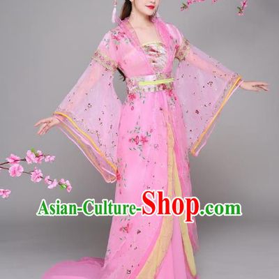 Traditional Chinese Tang Dynasty Princess Fairy Costume, China Ancient Palace Lady Hanfu Embroidered Trailing Dress for Women