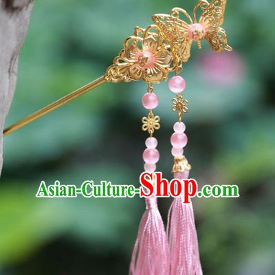 Traditional Chinese Handmade Hair Accessories Hairpins Hanfu Pink Tassel Step Shake for Kids