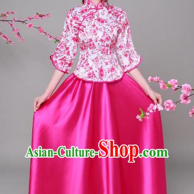 Traditional Chinese Republic of China Children Xiuhe Suit Clothing, China National Embroidered Rosy Blouse and Skirt for Women