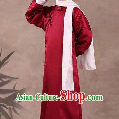 Traditional Chinese Republic of China Costume Children Wine Red Long Gown, China National Comic Dialogue Clothing for Kids