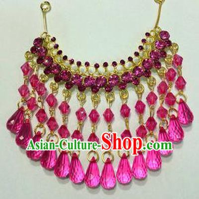 Traditional Handmade Chinese Ancient Classical Hair Accessories Rosy Crystal Tassel Frontlet Hair Comb for Women