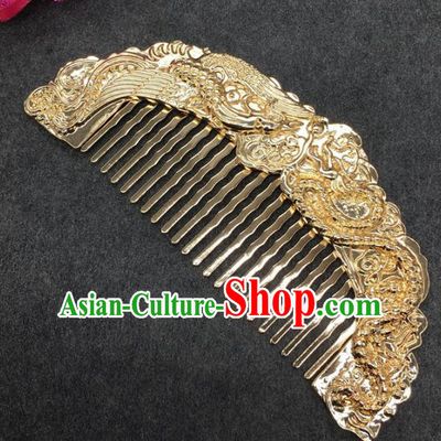 Traditional Handmade Chinese Ancient Classical Hair Accessories Golden Hair Comb for Women
